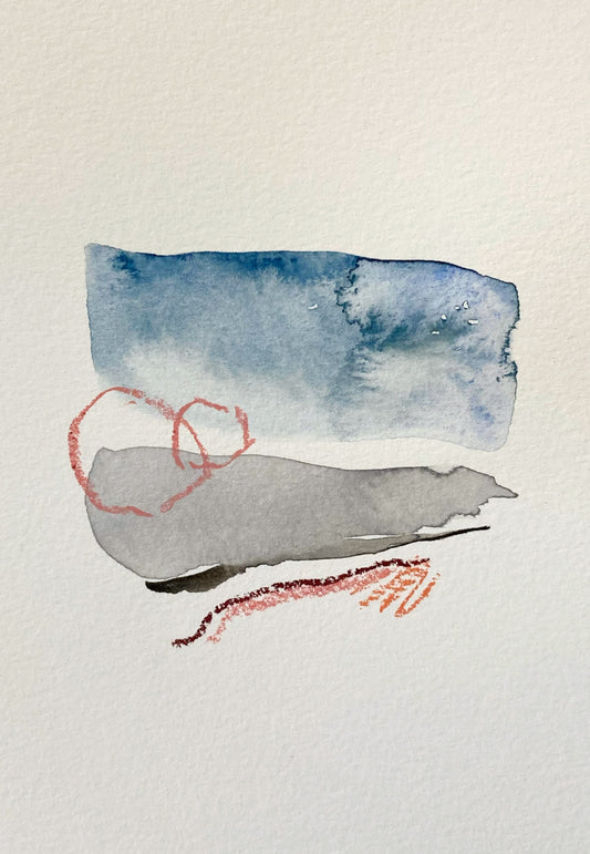 Blue, grey, and pink minimalist watercolour artwork