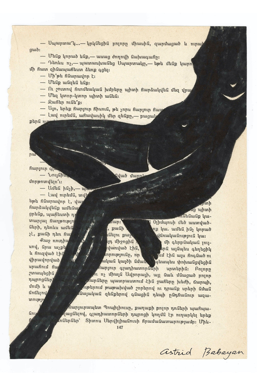 Minimalist artwork of a female form on top of a page of a book