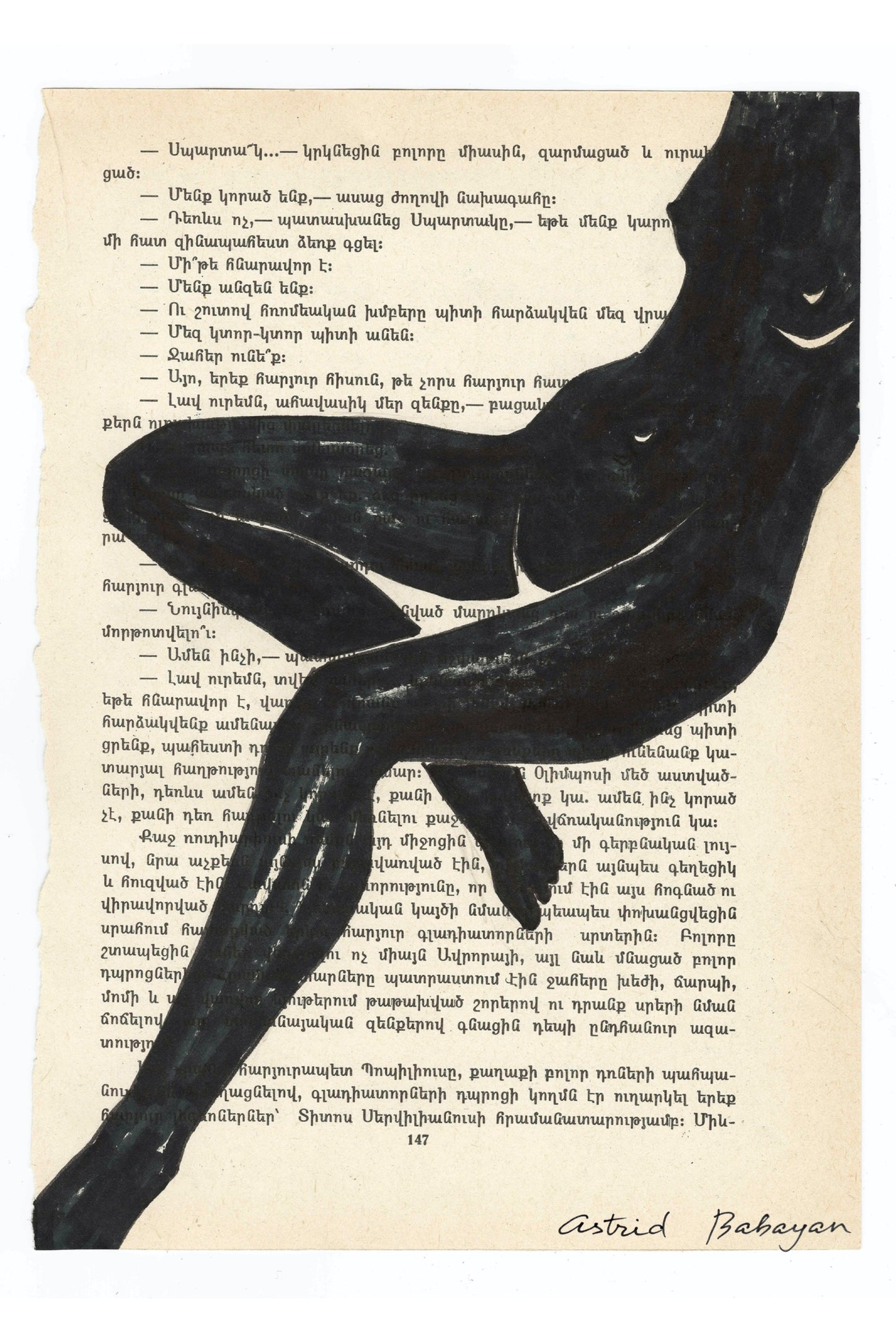 Minimalist artwork of a female form on top of a page of a book