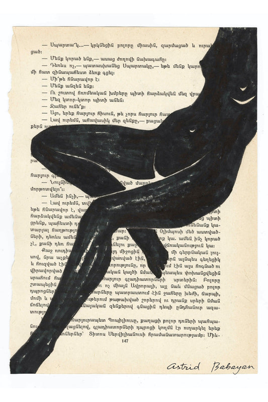 Minimalist artwork of a female form on top of a page of a book