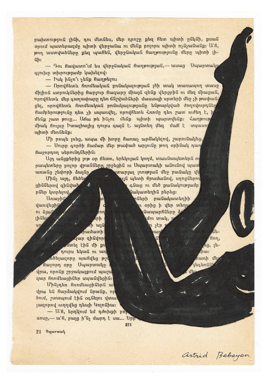 Minimalist artwork of a female form on top of a page of a book