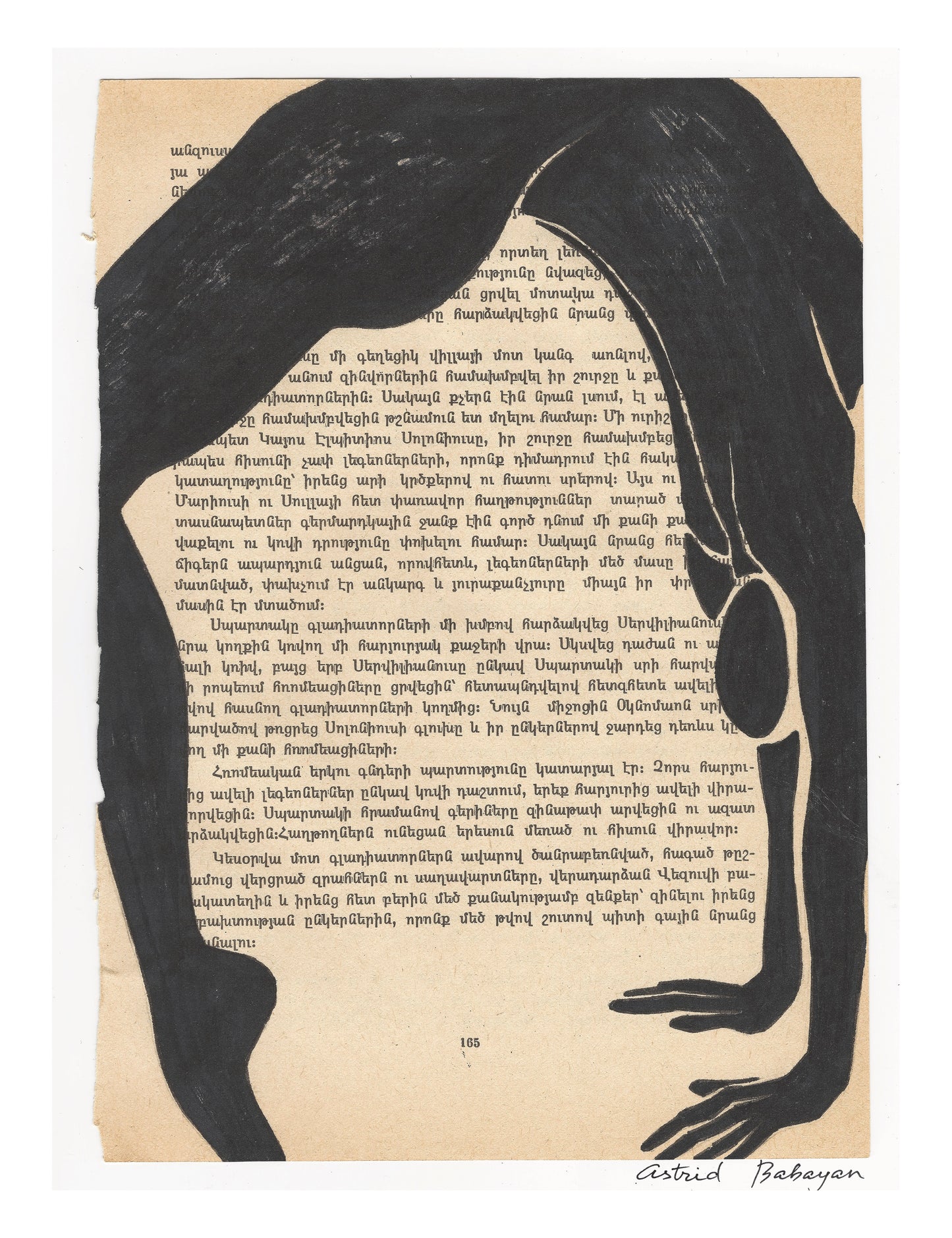 Minimalist artwork of a female form on top of a page of a book