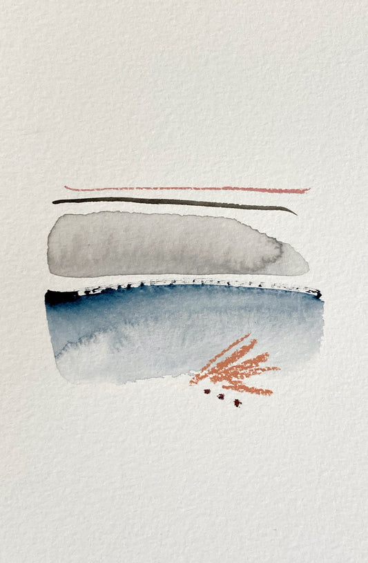 Minimalist abstract blue and grey watercolour artwork