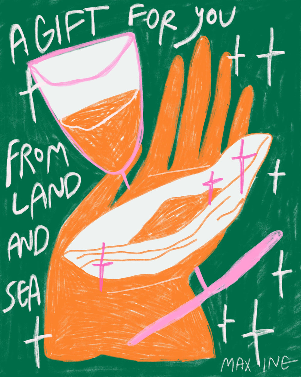 Blue, pink, and green abstract artwork