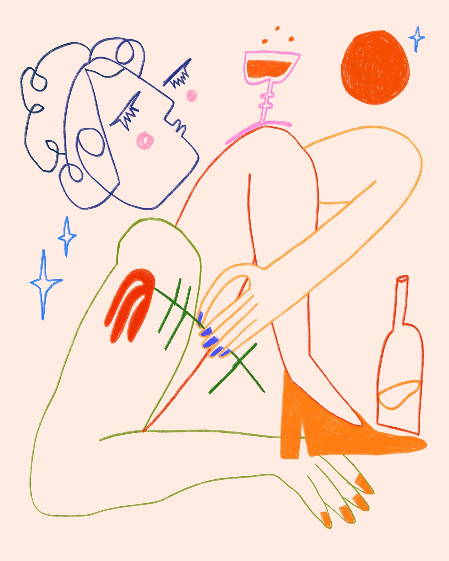 Abstract female form colourful line artwork