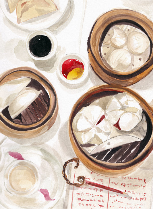 Watercolour dim sum artwork