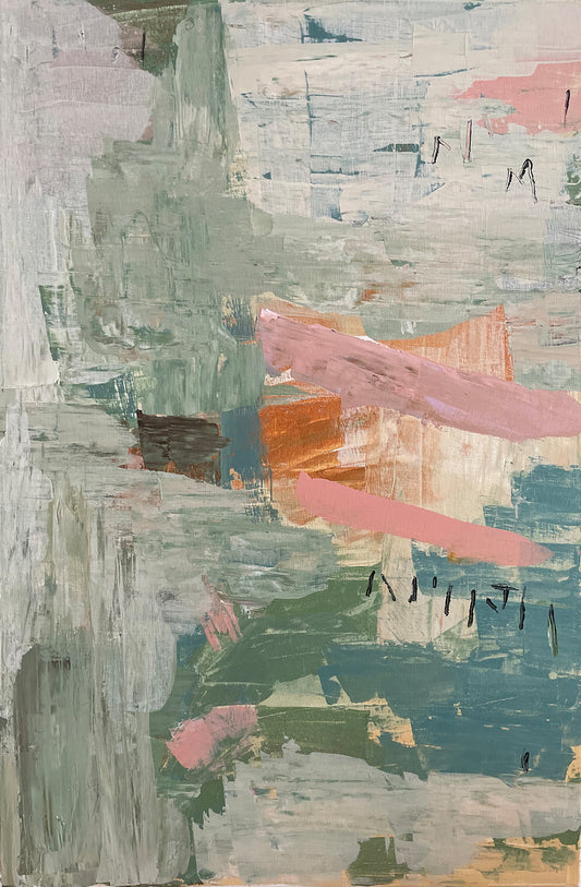 Blue, green, and pink abstract artwork