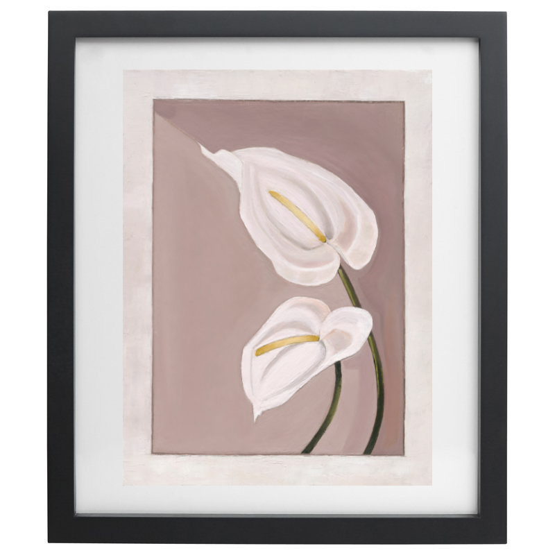 Peace lilies in neutral colours artwork in a black frame