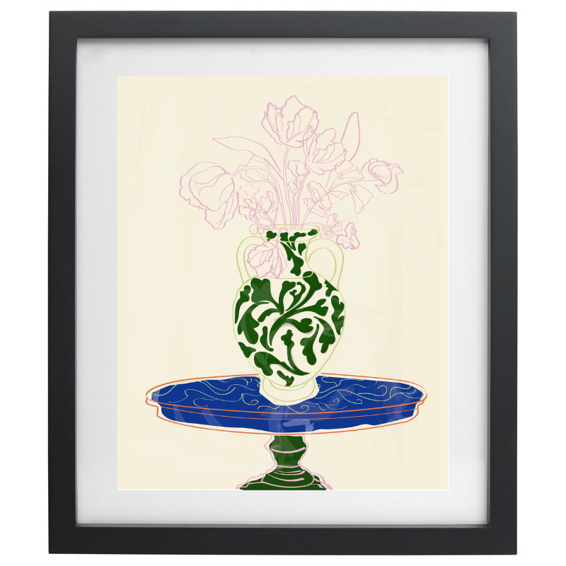 Rachel Joanis / Green Vase with Pink Flowers