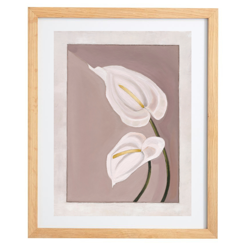 Peace lilies in neutral colours artwork in a natural frame