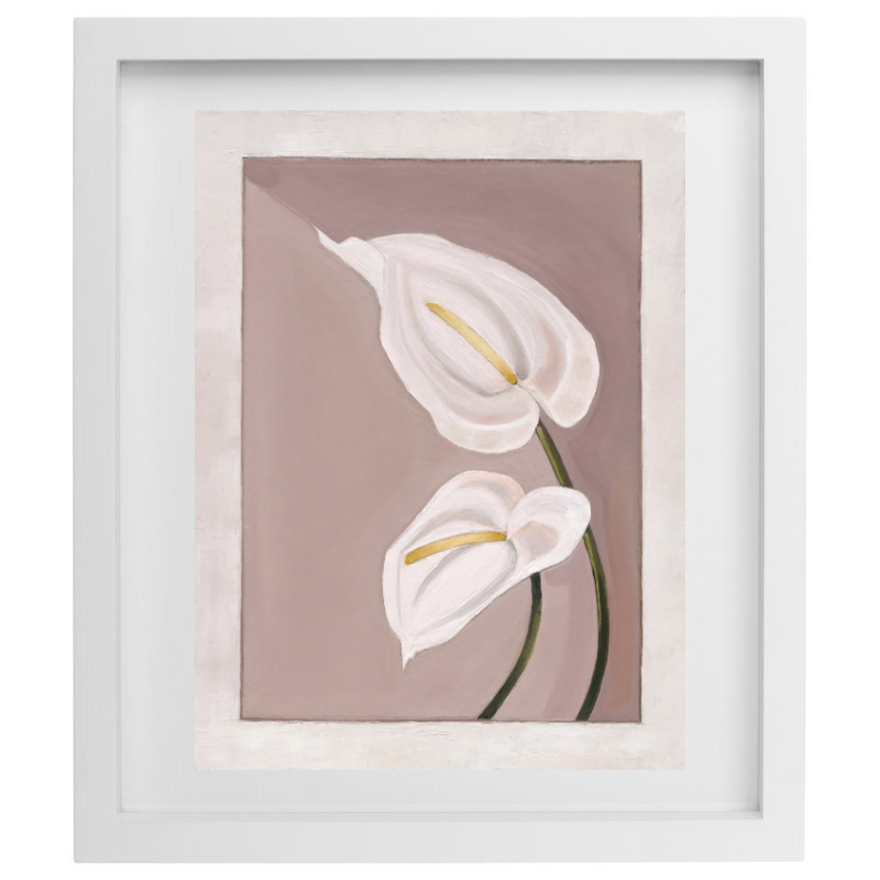 Peace lilies in neutral colours artwork in a white frame