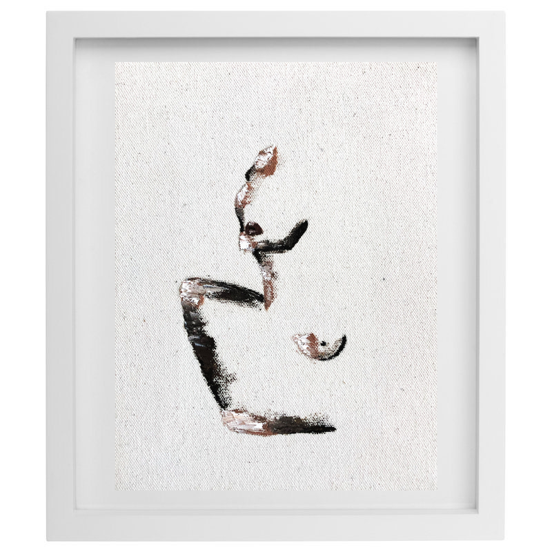 Minimalist abstract female form artwork in a white frame