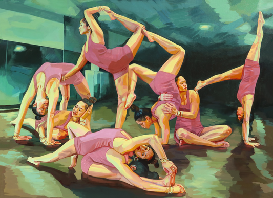Ballerinas over a green background artwork
