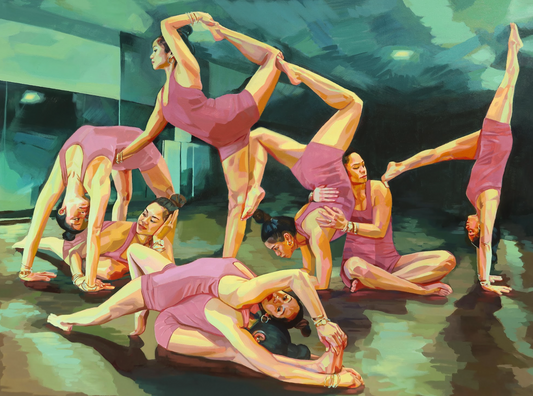 Ballerinas over a green background artwork