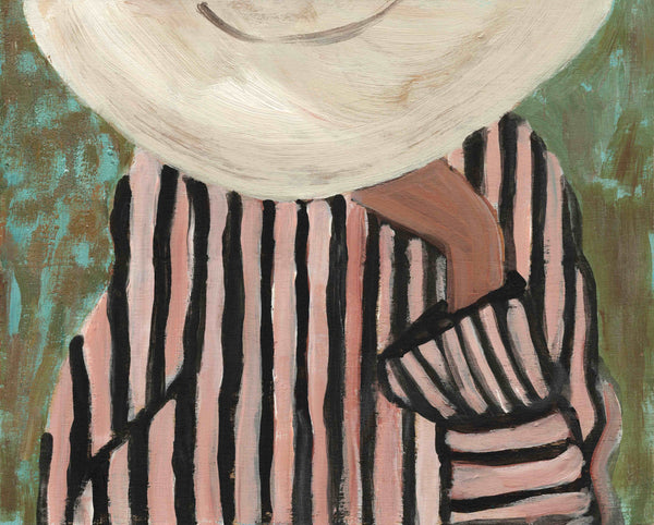 Person in a striped outfit and sunhat artwork