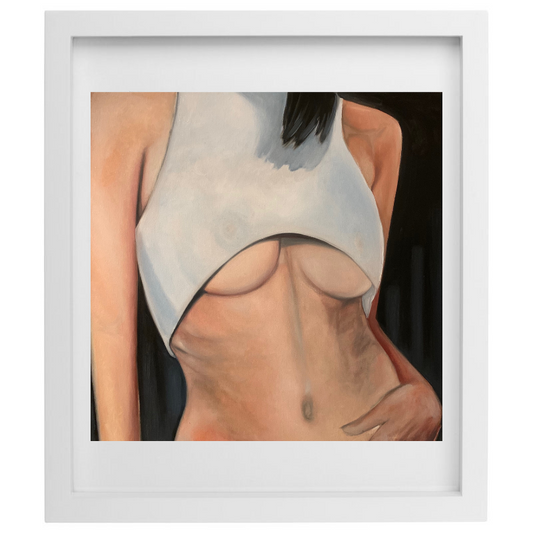 Woman torso artwork in a white frame