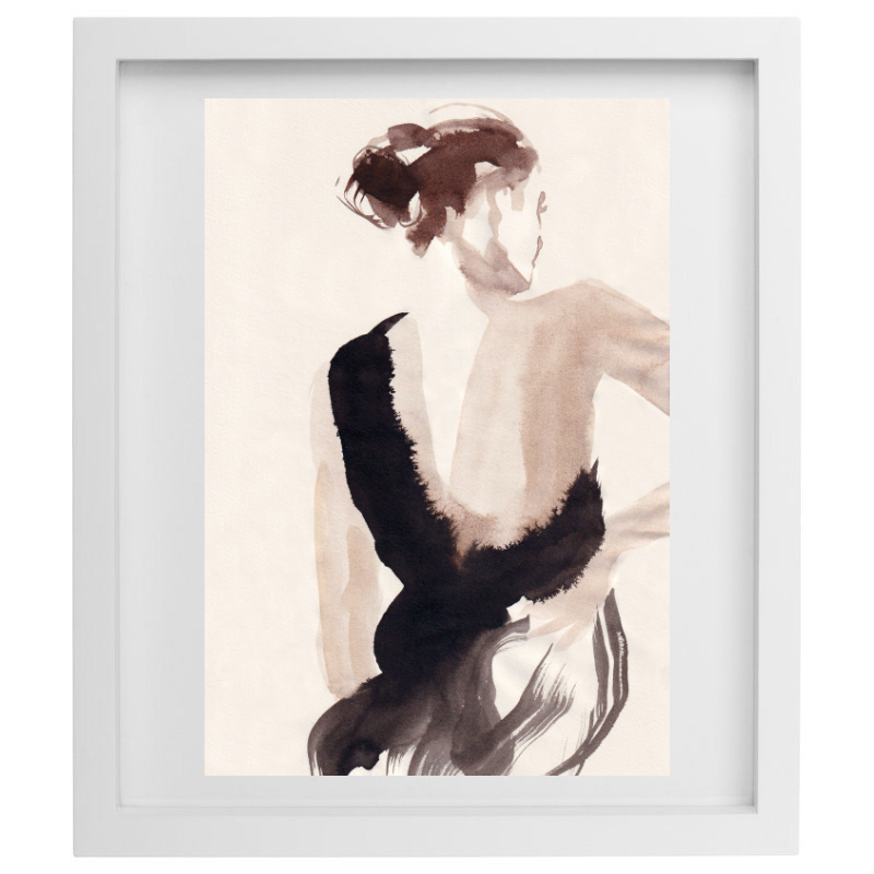 Abstract watercolour woman artwork in a white frame