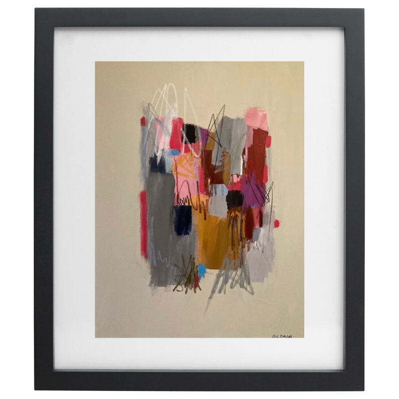 Multicolour brushstroke artwork in a black frame