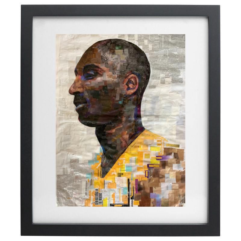 Collage artwork of Kobe Bryant in a black frame
