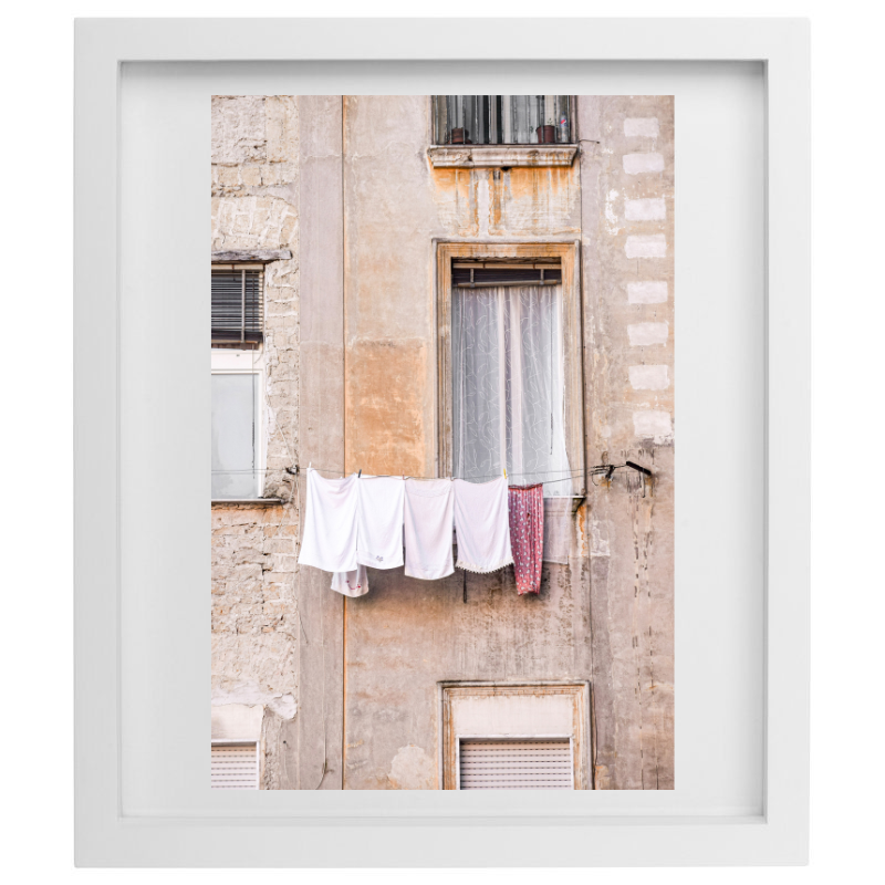 Laundry drying in Naples photography in a white frame