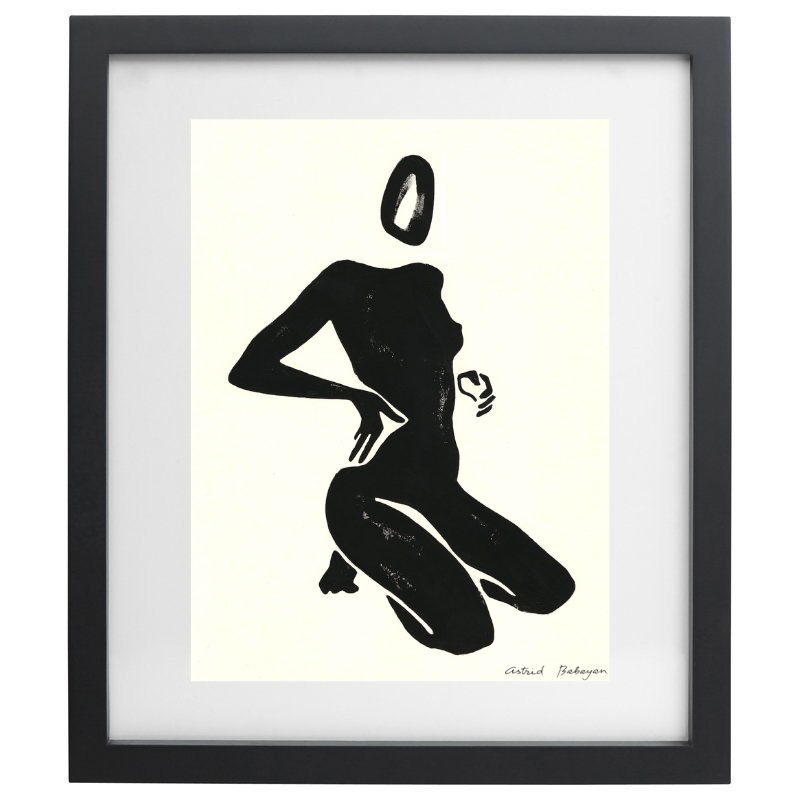 Minimalist female figure in black and white in a black frame