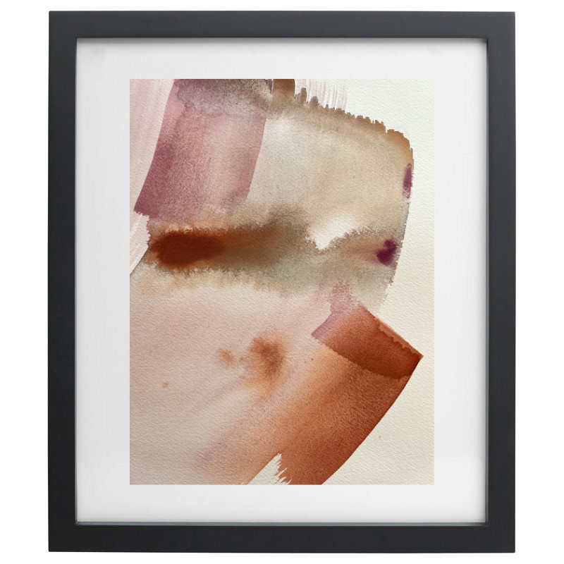 Neutral warm colours abstract artwork in a black frame