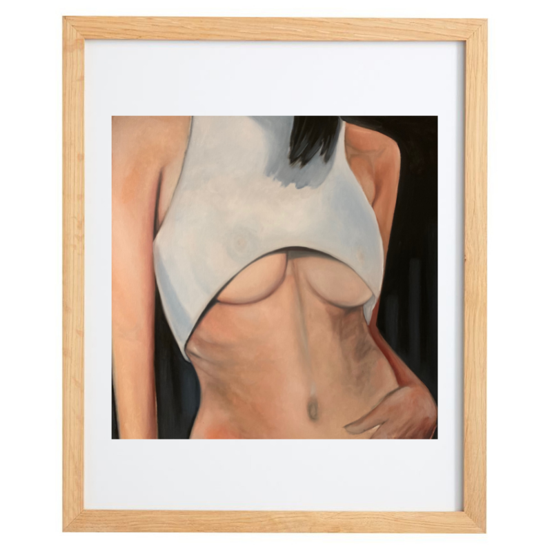 Woman torso artwork in a natural frame