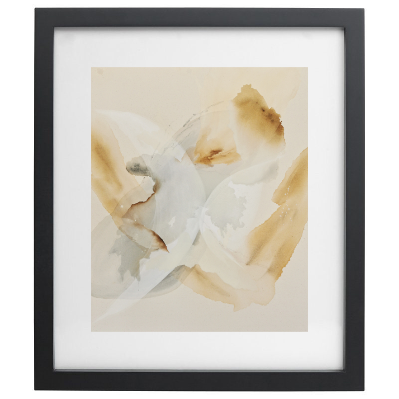 Neutral abstract artwork in a black frame
