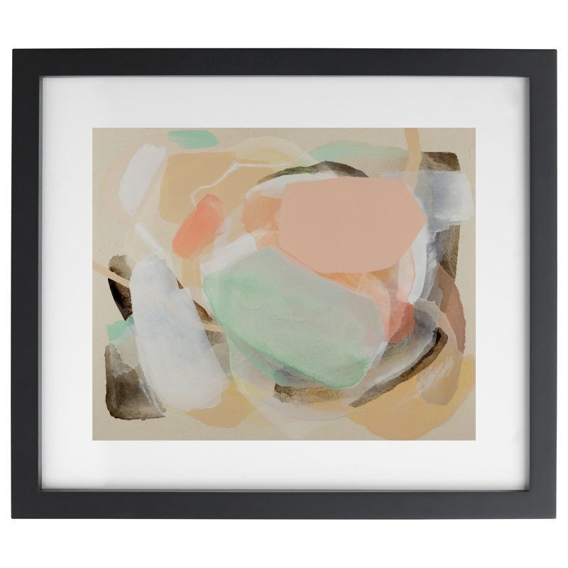 Abstract muted pastel and neutral colour artwork in a black frame