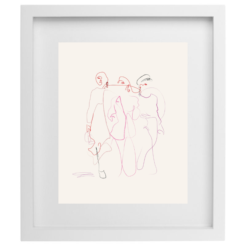 Abstract minimalist pink line artwork in a white frame