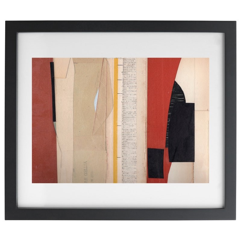Abstract vintage collage artwork in a black frame