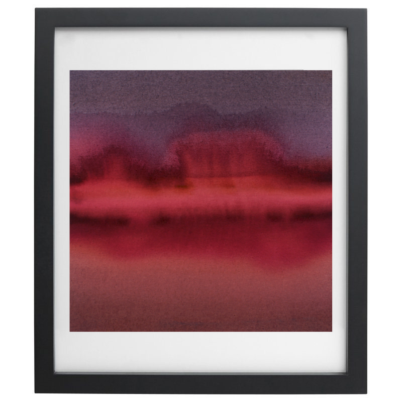 Abstract purple and red artwork with black frame
