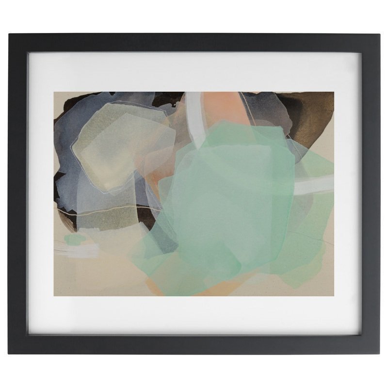 Abstract pastel and neutral colour artwork in a black frame