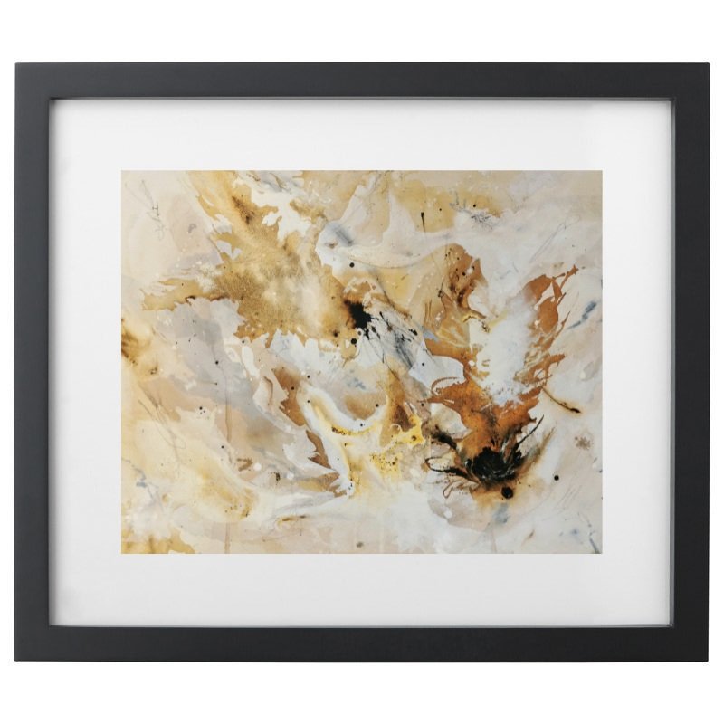 Abstract neutral artwork in a black frame
