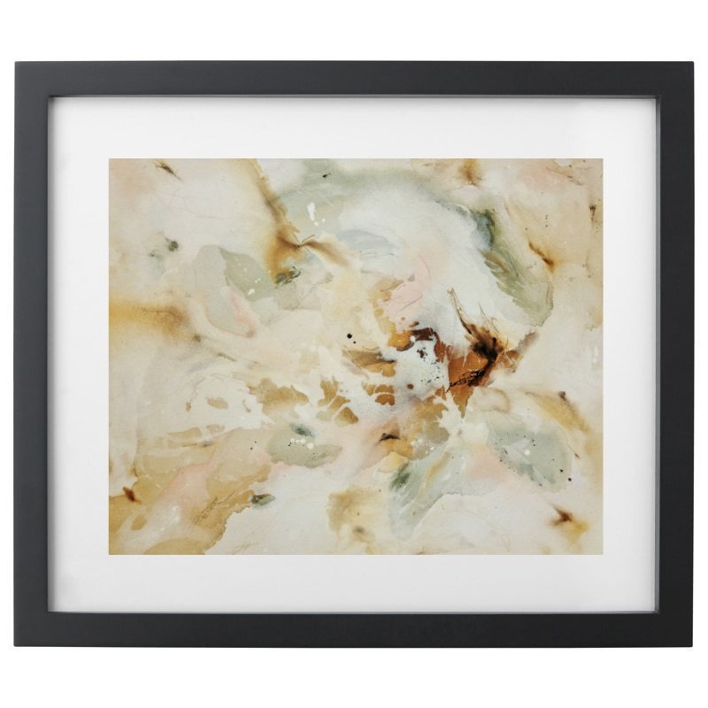 Abstract neutral coloured artwork in a black frame