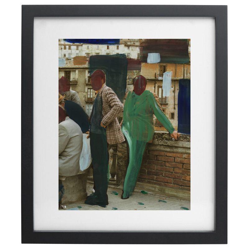 Photography of men in Italy with painting over top in a black frame