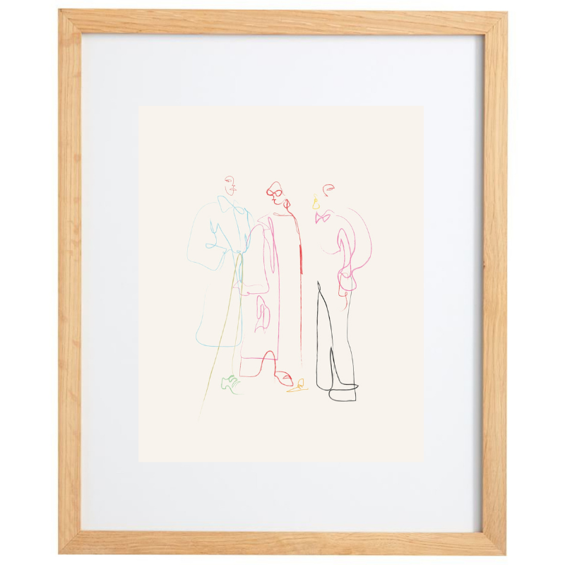 Abstract minimalist multicolour line artwork in a natural frame