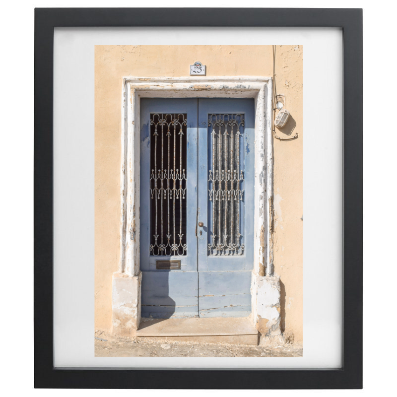 Blue door in Malta photography in a black frame