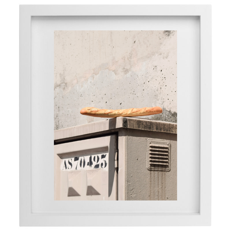 Baguette photography in a white frame