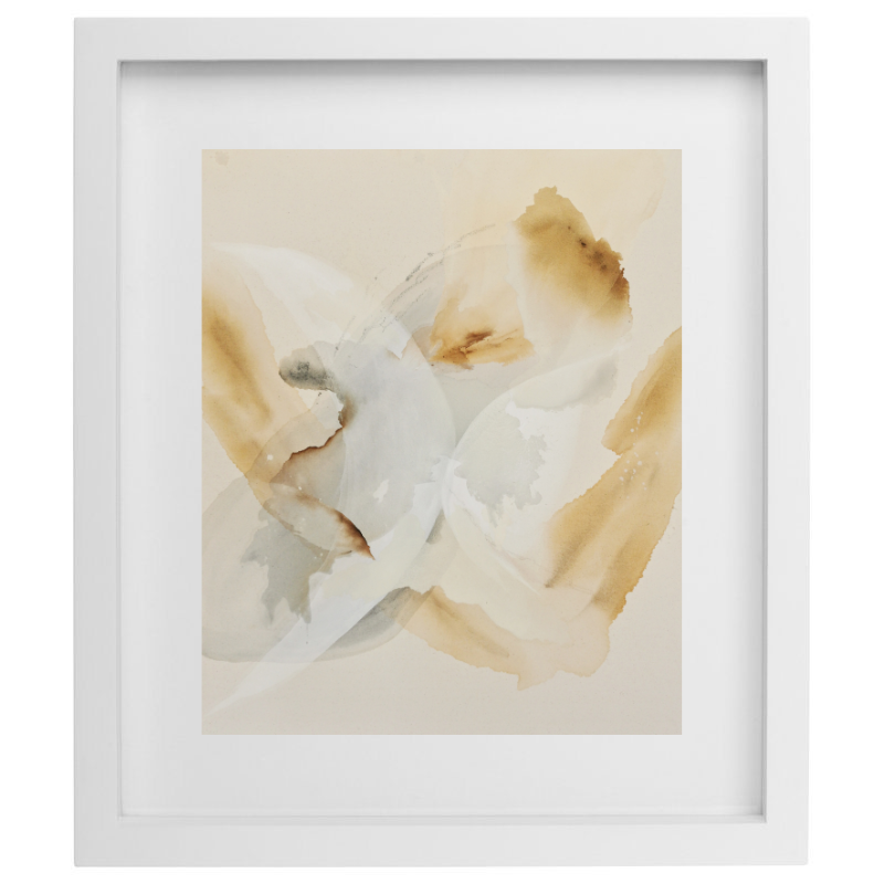 Neutral abstract artwork in a white frame