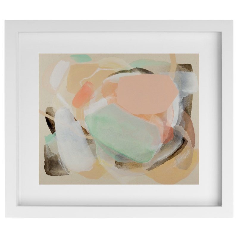 Abstract muted pastel and neutral colour artwork in a white frame