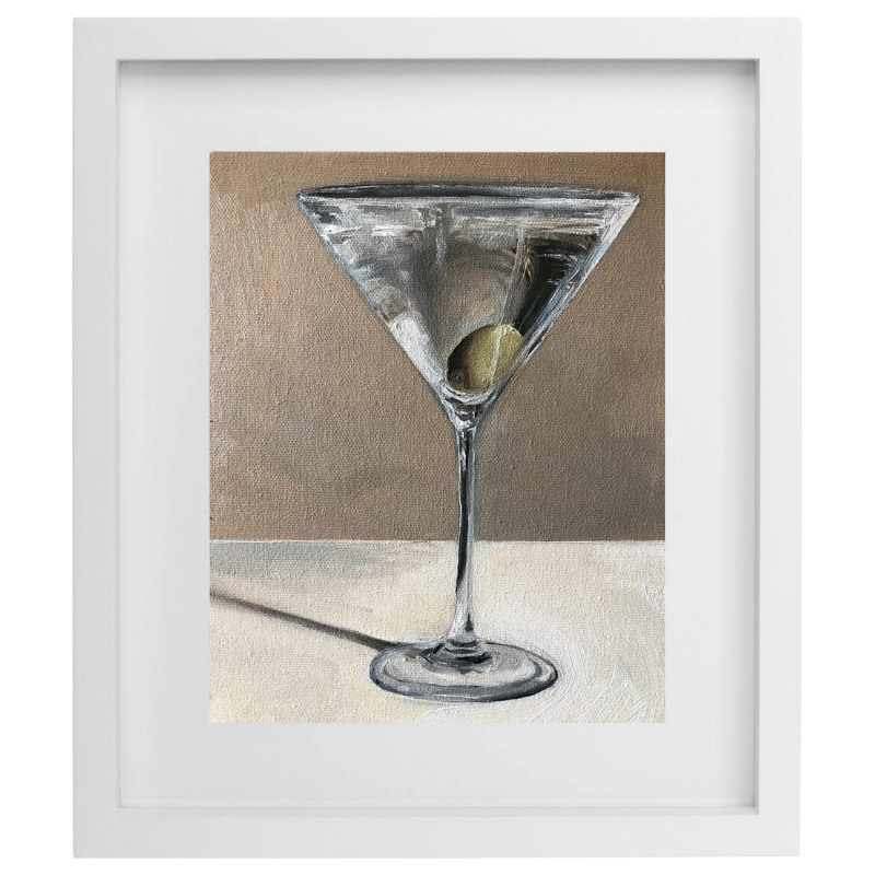 Realistic martini artwork in neutral colours in a white frame