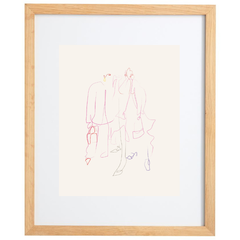 Abstract minimalist multicolour line artwork in a natural frame