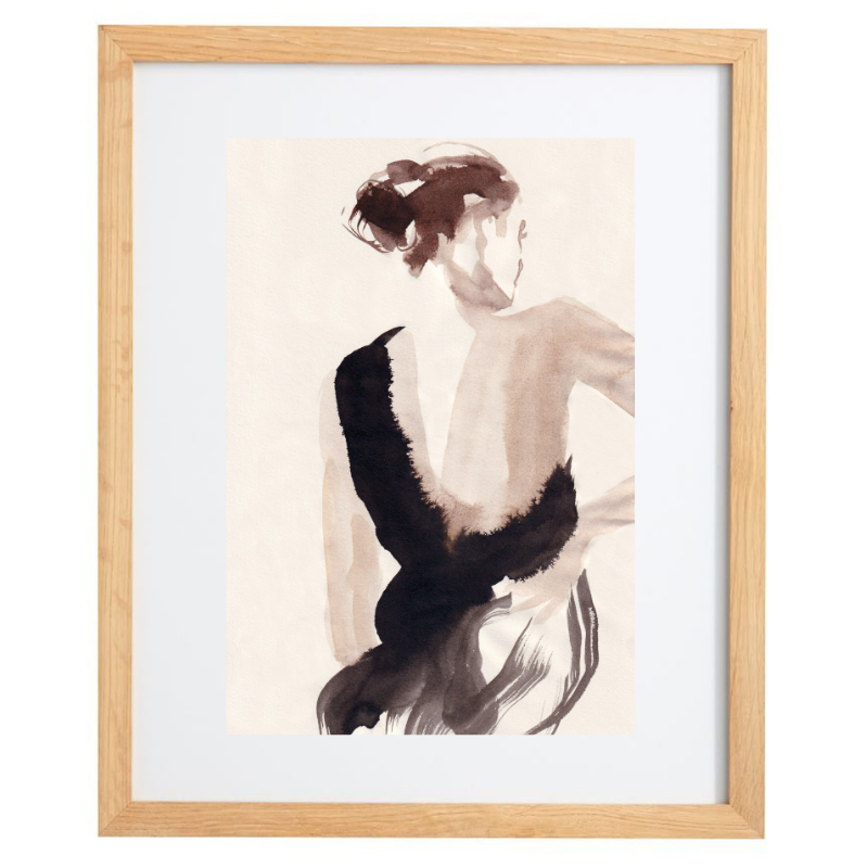 Abstract watercolour woman artwork in a natural frame