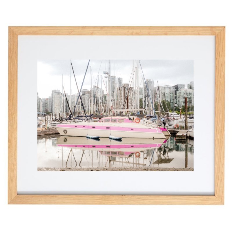 Pink houseboat photography in a natural frame