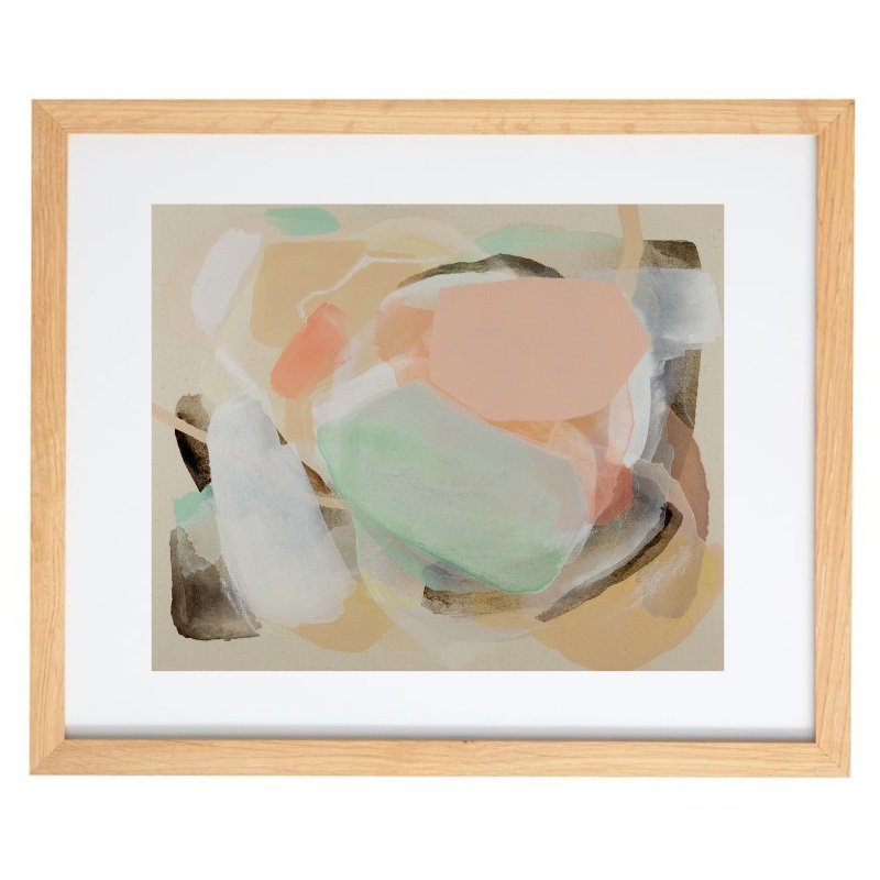 Abstract muted pastel and neutral colour artwork in a natural frame