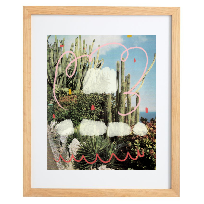Succulent photography with painting over top in a natural frame