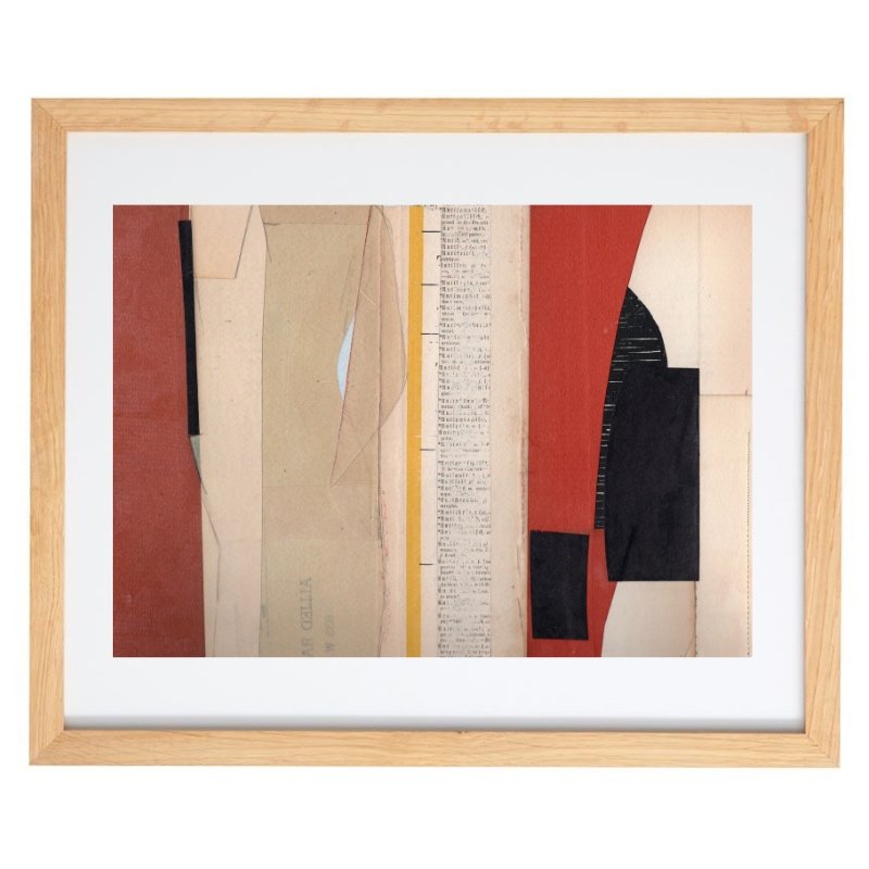 Abstract vintage collage artwork in a natural frame