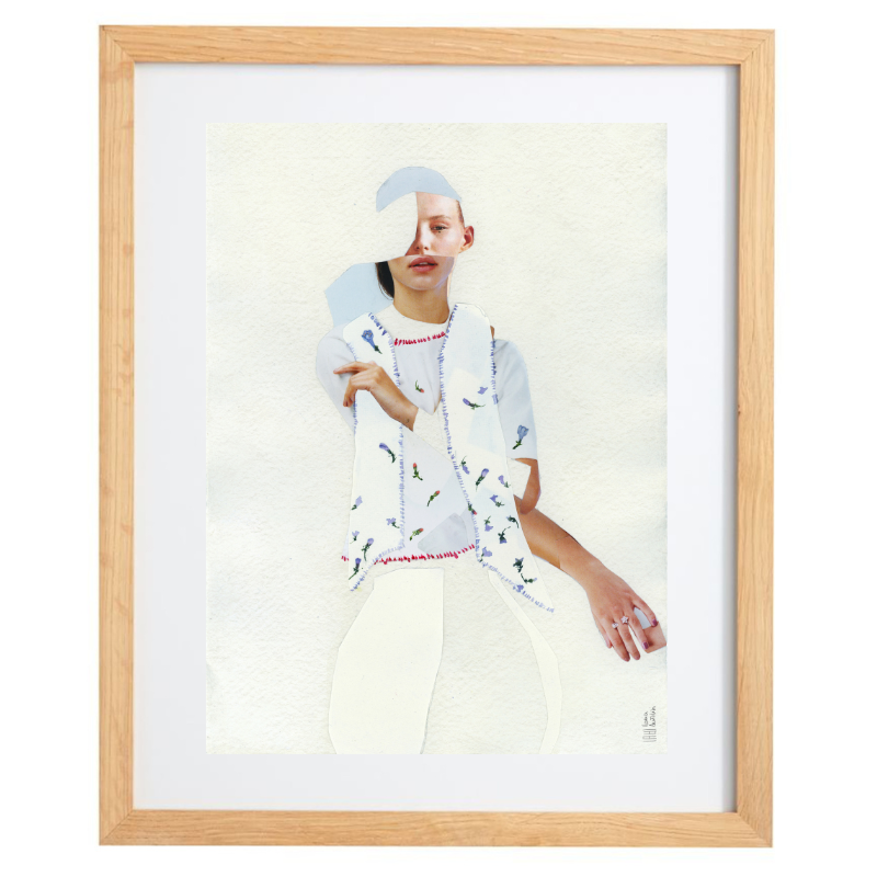Fashion collage artwork in a natural frame