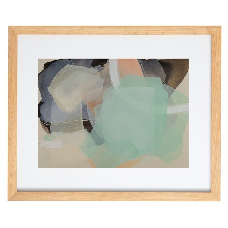 Abstract pastel and neutral colour artwork in a natural frame